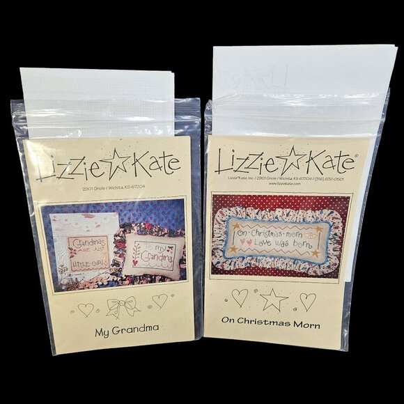Lizzie Kate My Grandma and Christmas Morn Sayings Cross Stitch Patterns Lot of 2 - Picture 1 of 6